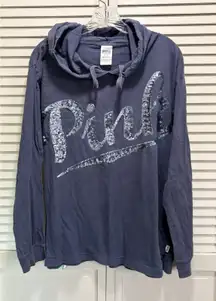 VS‎ PINK Bluish Gray Sequins Hoodie Sweatshirt Size M Long Sleeve Logo Graphic