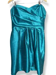 Alfred Sung Bridesmaid Dress Short Strapless Sz 16 Niagara Teal Blue Prom Formal