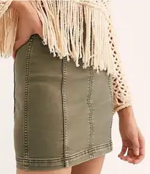 Womens Free People Chic Army Green Stretch Denim Jean Mini Skirt - Sz 4
