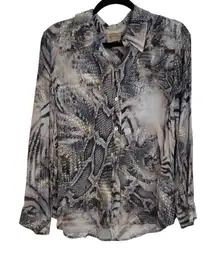 Elie Tahari Women's Snakeskin Zebra Print Button Up Blouse Shirt Top Size Small