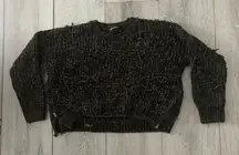 Charlotte Russe Green Distressed Knit Zipper Sweater