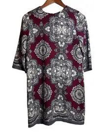 Allison Joy Evereve Jacquard Midi Shift Dress Zip Closure Burgundy Size Small