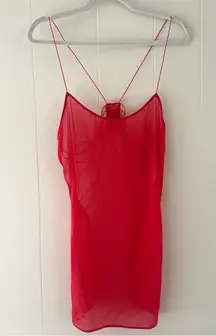 Victoria's Secret Red Sheer Open Back Sexy Chemise Lingerie Rhinestone Strap XL