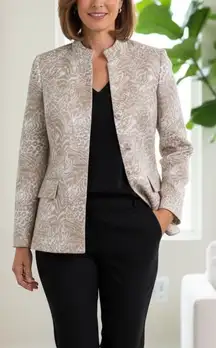 Neiman‎ Marcus Silk Cotton Blend Animal Print Funnel Neck Blazer Jacket 8