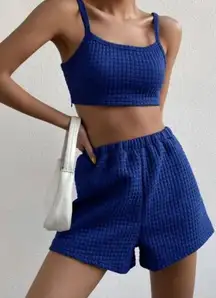 Royal Blue Quilted Cropped Cami and Shorts Set Women’s Size M