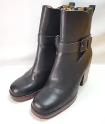 Korks Marci Boots Black Block Heel Platform Women's 7.5M Wrap Strap Booties