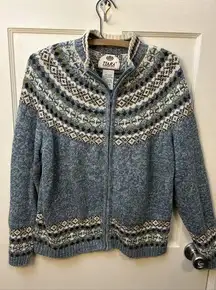 Vintage  Blue Nordic Style Full Zip Mockneck Cardigan Sweater