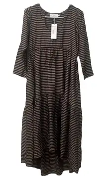 Never A Wallflower Horseshoe‎ Dress XS Burgundy White Striped Midi Cotton