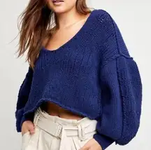 Free People Sea Bright Cropped Boxy Knit Sweater  New With Tags Size Lar…