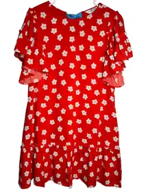 Crosby by Mollie Burch Posey Dress Red Floral Ruffle Sleeve‎ Mini Dress Sz Small