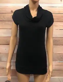 Poof For The Planet Black Cowl Neck Short Sleeve Form Fit Soft Knit Tunic Top L