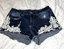 Bongo Size 6 Women's Distressed Crochet Lace Denim Shorts