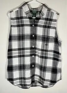 LAUREN Ralph Lauren Plaid Linen Sleeveless Black and White Top Grandmacore Large