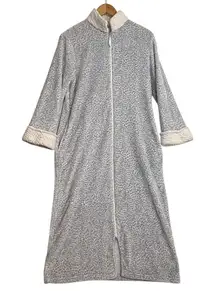 Vtg Oscar De La Renta Full Zip Plush Long Robe House Coat Sz S/M Printed Lounge