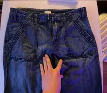 J Crew denim blue jeans with a wide leg and front and rear pockets. Size 4