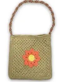 Crochet Boho Granny Purse Shoulder Bag Twist Strap Flower Gingham Check Lining