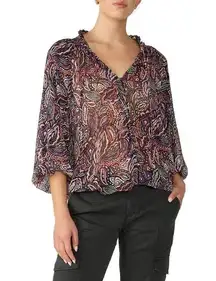 Sanctuary Paisley Print Balloon Sleeves Smocked Neck Blouse Purple Multi Medium