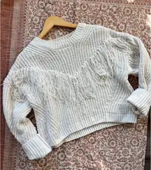 Pink rose fringe white sweater 