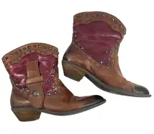 Vince Camuto Madalissa Two Tone Leather Studded Boots‎ Size 8 Brown Red Shoes
