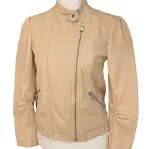 Rebecca Taylor  Womens Lamb Leather Moto Jacket Full Zip Long Sleeve Nude Cream 2