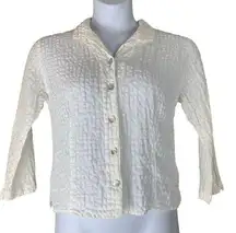 Cut Loose Blouse Size Small White Button Up 3/4 Sleeve Womens Shirt