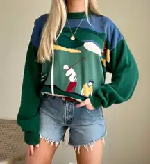 Vintage Golf Course Crewneck Sweater in Green/Blue