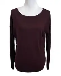 Vince Womens Essential Long Sleeve Crewneck Tee Top Knit Burgundy Size XS FLAWED
