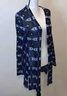 H&M Divided Native Print Long Knit Open Cardigan Sweater Blue Black