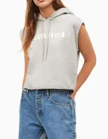 Jeans Contrast Logo Cropped Hooded Sleeveless Sweatshirt Top VGUC Small