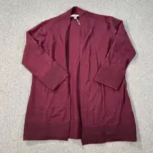 Evolution by Cyrus Open Front Cardigan Sweater Burgundy Size Small 3/4 Sleeve