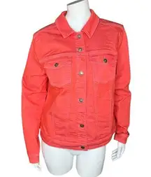 AnyBody Classic Denim Jacket Red Coral Large NWOT Button-Front Elastic Waist