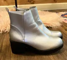 Modcloth  Metallic Silver Chunky Heel Booties Size 10