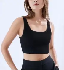 Aritzia Wilfred Sculpt Knit Squareneck Cropped Ribbed Tank Top Black