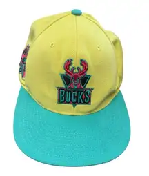 Mitchell & Ness Milwaukee Bucks 30th Anniversary Snapback Hat Yellow Teal HWC