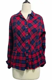 Signature Studio Plaid Button Down Shirt‎ Red Large