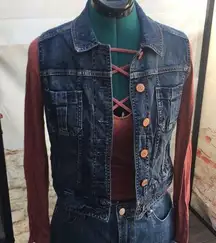 Express Cropped Button Up Denim Jean Vest with Pockets