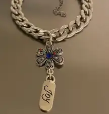 Joy Engraved Floral Charm Bracelet