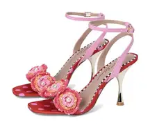 Betsey Johnson Ainsleyy Women's Heeled Sandals Shoes Size 9 Red Multi Floral‎