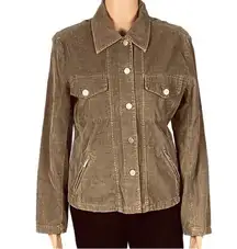 TALBOTS PETITES Army Green Khaki Brown Corduroy button Jacket Pockets Small EUC