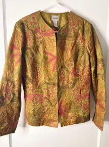 Chicos Embellished Embroidered Jacket Women Size 1 Floral Lined Dressy