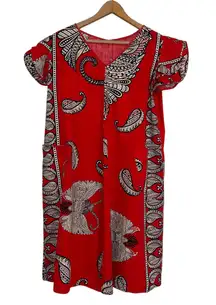 Leidirose Red Paisley Print Dress‎ Short Sleeve Vintage Made in Philippines