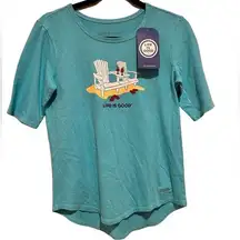 LIFE IS GOOD SHORT SLEEVE BLUE BEACH GRAPHIC FLIPFLOP COTTON TEE SHIRT XS