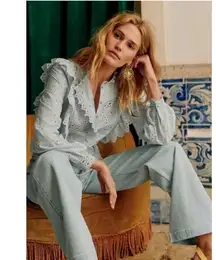 💕SEZANE💕 Irma Shirt ~ Light Blue/Ecru FR 34 = US 2