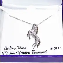 NEW 1/10ct DIAMOND .925 Silver HORSE PENDANT NECKLACE 18" Sterling Silver Chain