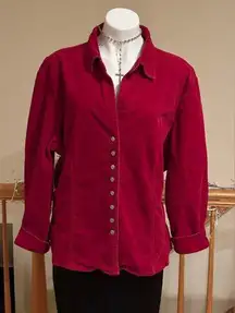 DressBarn Red Corduroy Collard Long Sleeve Button Down Metal Sz 18/19 98% Cotton