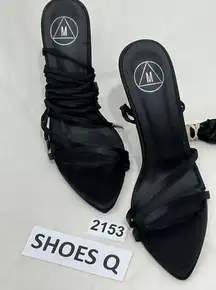 Womans “m” Black Satin Strappy Gladiator Stiletto Dress Sandals Size 5 NWOT