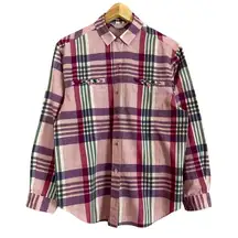 Vintage Plaid Top Button-Up Women 90s Purple Pink Long Sleeve Quirky Retro Shirt