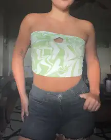 green/white strapless top