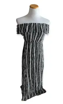 Womens  Strapless Flounce Pinstripe Ruffle Maxi Dress - Sz M