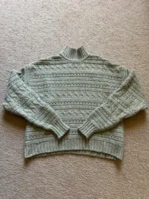 Green And White Turtle Neck Sweater